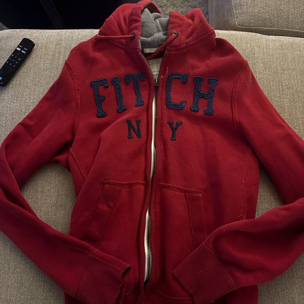 Abercrombie & Fitch Red Hoodie with Navy Accents